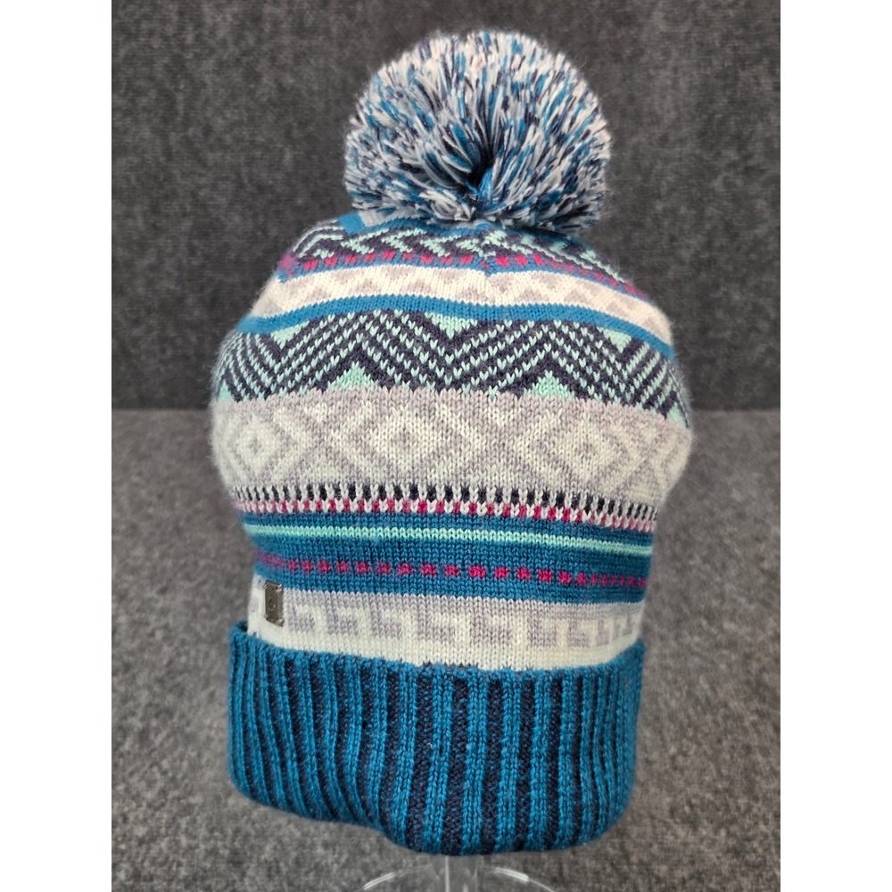 Smartwool Merino Wool Blend Fair Isle Beanie Pom Pom Hat Blue Pink Grey